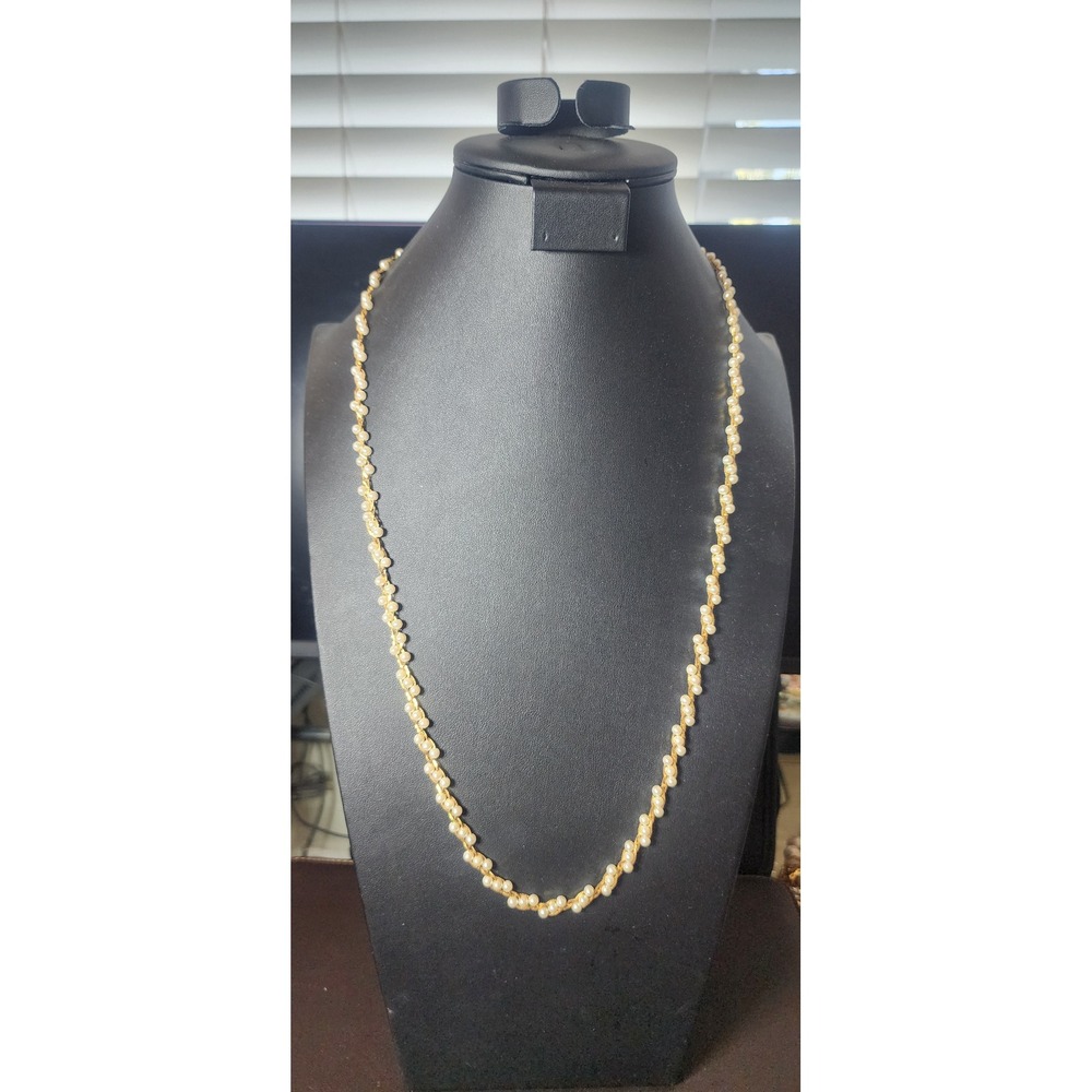 Vintage Napier Gold Tone Faux Pearl Twisted‎ Chain Necklace 30 Inch Long